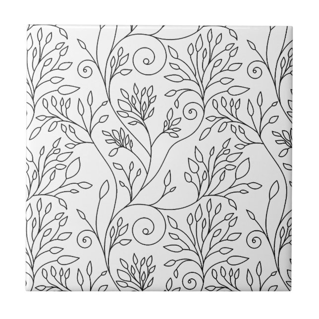 Carreau En Céramique Carrelage floral noir et blanc (Devant)