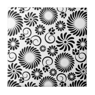 Carreau En Céramique Carrelage floral noir et blanc