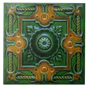 Carreau En Céramique Carrelage Majolica design victorien vert et ambre