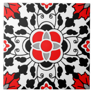 Carreau En Céramique Carrelage marocain floral, rouge profond, noir et 
