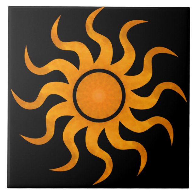 Carreau En Céramique Carrelage noir Soleil Doré - Grand (Devant)