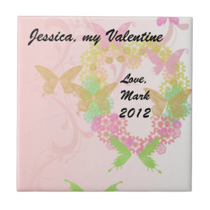 Carreau En Céramique Carrelage Valentine avec Coeur Floral & Papillons