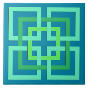 Carreau En Céramique Carrés géométriques modernes, Aqua, Teal, vert 