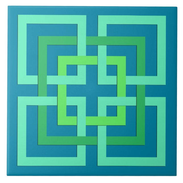 Carreau En Céramique Carrés géométriques modernes, Aqua, Teal, vert de (Devant)