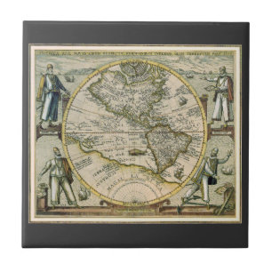 Carreau En Céramique Carte ancienne, 1596, America Sive Novus Orbis
