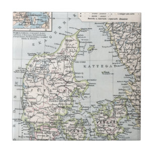 Carreau En Céramique Carte ancienne du Danemark, Danmark en danois, 190