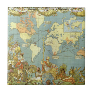 Carreau En Céramique Carte ancienne du monde de l'Empire britannique, 1