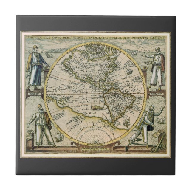 Carreau En Céramique Carte antique, 1596, America Sive Novus Orbis (Devant)