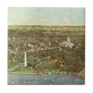 Carreau En Céramique Carte antique avec vue panoramique sur Washington