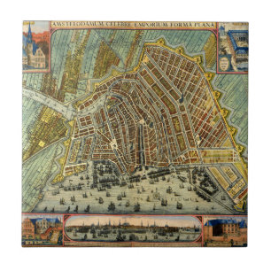 Carreau En Céramique Carte antique de la rue d'Amsterdam, Pays-Bas