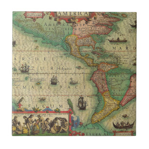 Carreau En Céramique Carte antique du monde des Amériques par Hondius