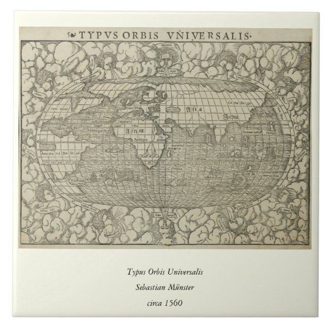 Carreau En Céramique Carte antique du monde par SebastiAn Münster circa (Devant)
