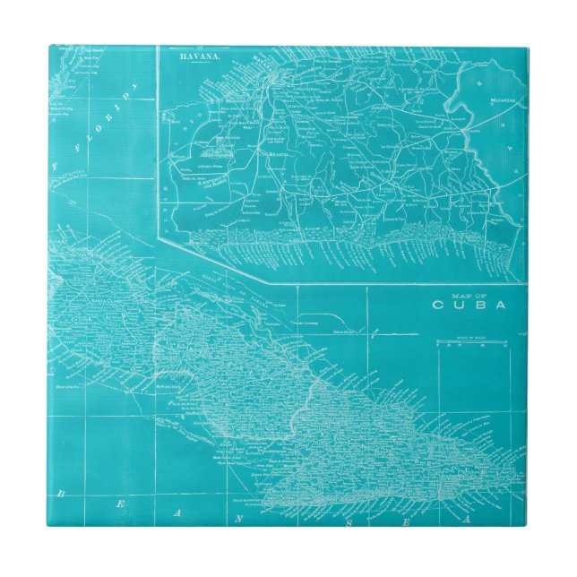 Carreau En Céramique Carte Blue Cuba (Devant)