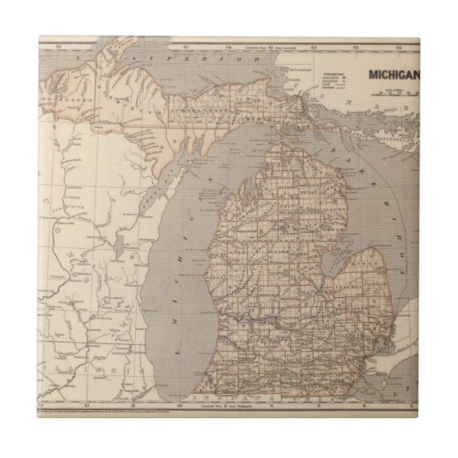 Carreau En Céramique Carte d'atlas du Michigan (Devant)