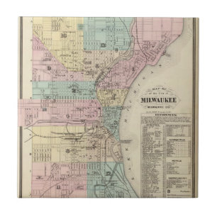 Carreau En Céramique Carte de la ville de Milwaukee, Milwaukee Co
