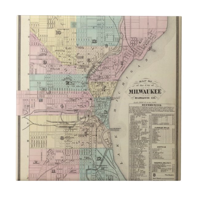Carreau En Céramique Carte de la ville de Milwaukee, Milwaukee Co (Devant)