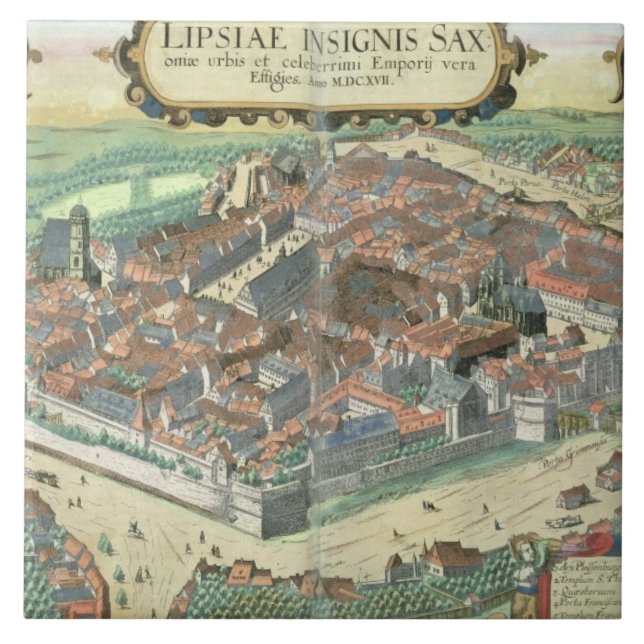 Carreau En Céramique Carte de Leipzig, de "Civitates Orbis Terrarum" (Devant)