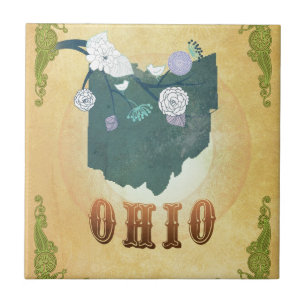 Carreau En Céramique Carte de l'Ohio avec de beaux oiseaux