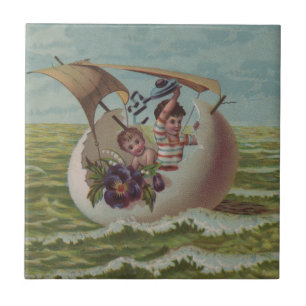 Carreau En Céramique Carte de Pâques antique Œuf de Voile Enfants
