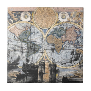 Carreau En Céramique Carte de Vieux Monde - à la mer