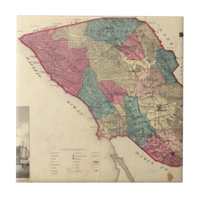Carreau En Céramique Carte du comté de Sonoma la Californie (Devant)