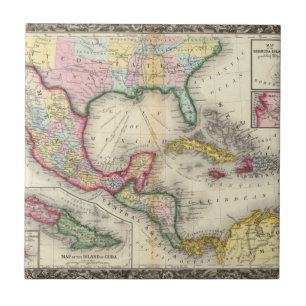 Carreau En Céramique Carte du Mexique, Amérique Centrale