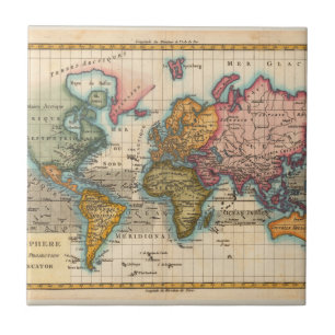 Carreau En Céramique Carte du monde 1700s Antique Continents