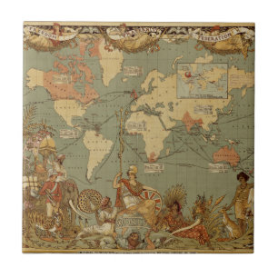 Carreau En Céramique Carte du monde Antique 1886 Illustré