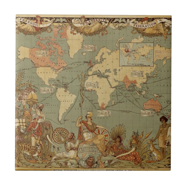 Carreau En Céramique Carte du monde Antique 1886 Illustré (Devant)