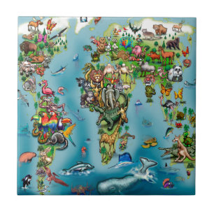 Carreau En Céramique Carte du monde des animaux