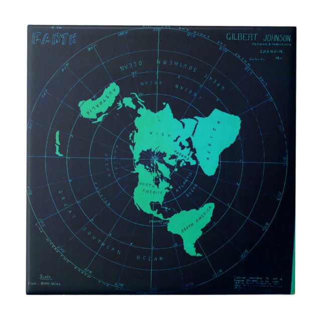 Carreau En Céramique Carte plate de la terre (projection équidistante (Devant)