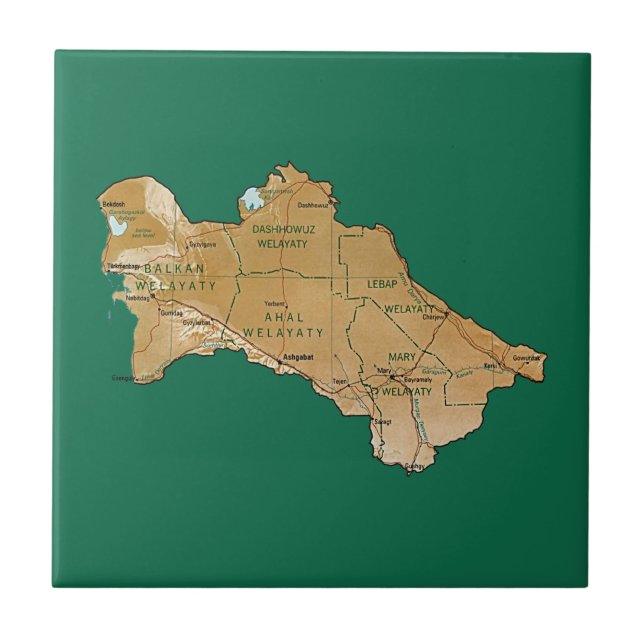 Carreau En Céramique Cartes de cartes du Turkménistan (Devant)