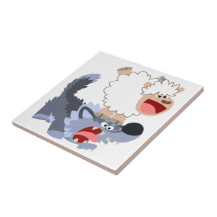 Carreau En Céramique Cartoon Mignonne Jouer Mouton et Carrelage Wolf