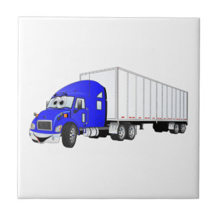 Carreau En Céramique Cartoon semi-camion bleu blanc remorque