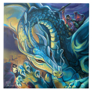 Carreau En Céramique Cavalier et sorcier de dragon