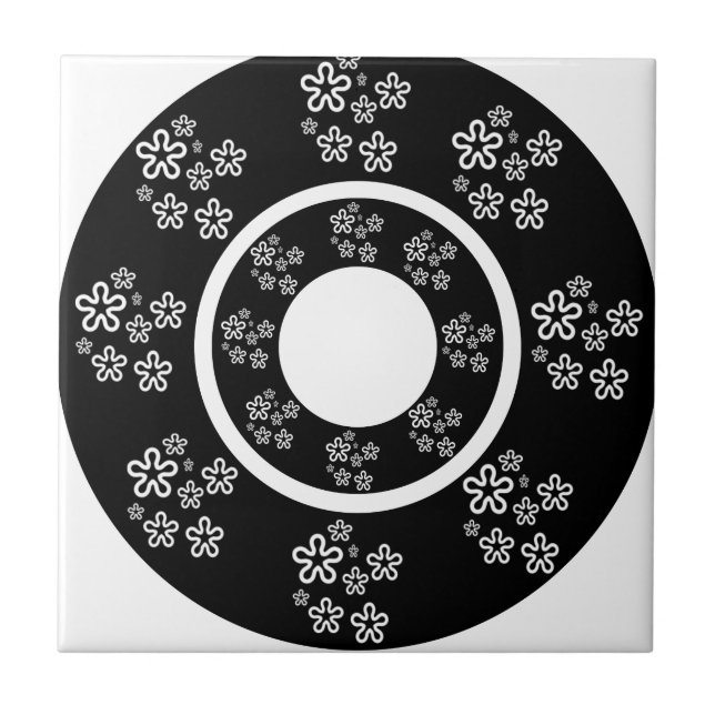 Carreau En Céramique Cercles floraux noirs orientaux Design (Devant)