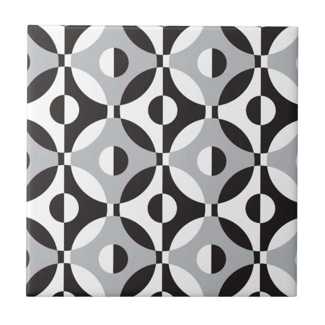 Carreau En Céramique Cercles géométriques de noir, blancs et gris (Devant)