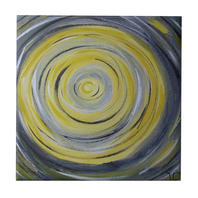 Carreau En Céramique cercles jaunes de blanc gris (Devant)