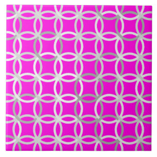 Carreau En Céramique Cercles Modernes du Milieu du Siècle, magenta, gri