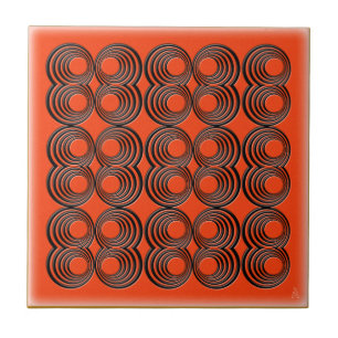 Carreau En Céramique Cercles noirs concentriques au-dessus d'orange de