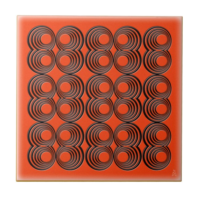 Carreau En Céramique Cercles noirs concentriques au-dessus d'orange de (Devant)