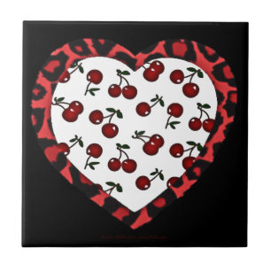 Carreau En Céramique Cerises Rockabilly RAB Impression Léopard Coeur