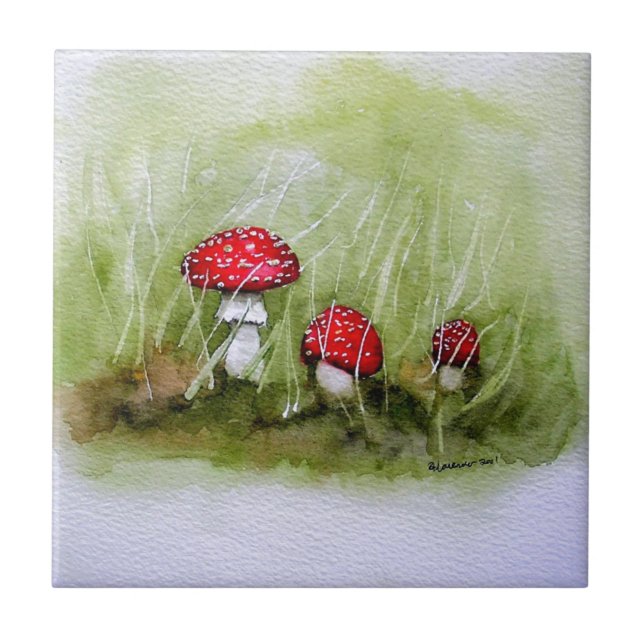 Carreau En Céramique Champignon Aminita Muscaria (Devant)