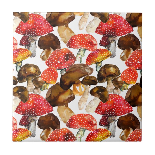 Carreau En Céramique Champignons d'aquarelle motif de chute (Devant)