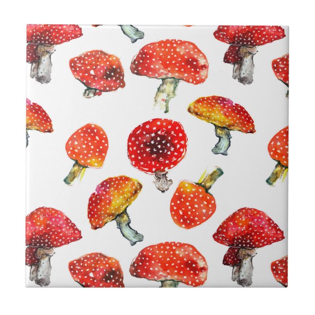 Carreau En Céramique Champignons d'aquarelle motif de chute (Devant)
