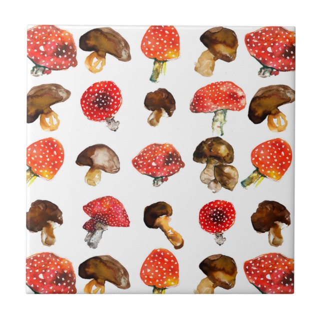 Carreau En Céramique Champignons d'aquarelle motif de chute (Devant)