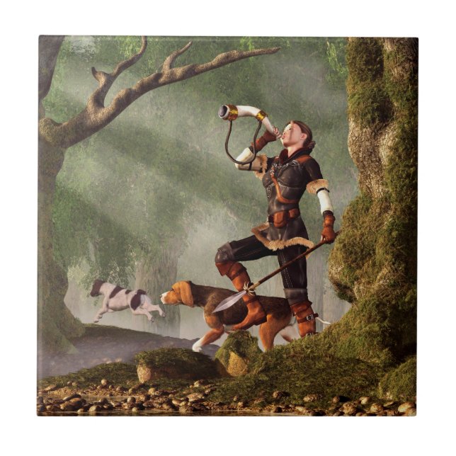 Carreau En Céramique Chasseuse médiévale (Devant)