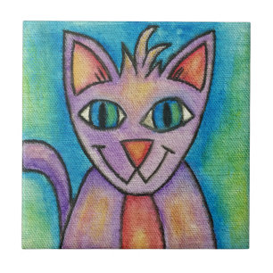 Carreau En Céramique Chat Chaton Rose Violet