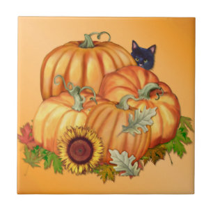 Carreau En Céramique Chat Citrouille Bounty Automne