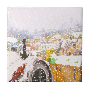 Carreau En Céramique Chat français sur le toit